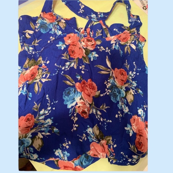 ❌DONATED❌Royal Blue Floral Print Ruffled Strap Design Tunic Top - Picture 7 of 10
